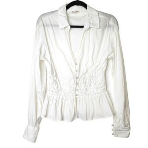 GUESS White Pearl Button Down Blouse Size Small
